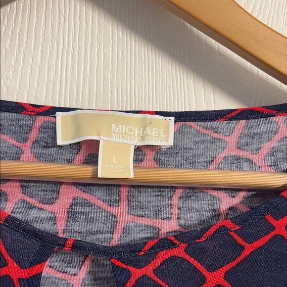 Michael Kors Blue and Red Graphic 3/4 Sleeve Blouse - Picture 2 of 9